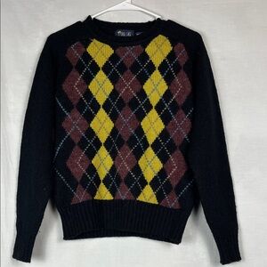 Vintage Mi Ki Black Argyle Wool Blend Sweater